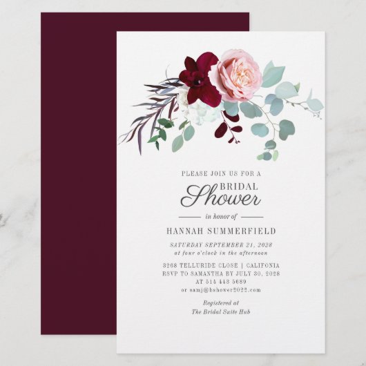 Rosa Blumengrün Bridal Dusche Einladung Briefpapier (Vorne/Hinten)