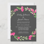 Rosa Blumengrün Dunkelgrau Elegante Hochzeit Ankündigung (Vorderseite)