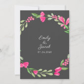 Rosa Blumengrün Dunkelgrau Elegante Hochzeit Ankündigung (Rückseite)