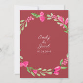 Rosa Blumengrün Dusty Red Elegante Hochzeit Ankündigung (Rückseite)