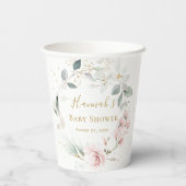 Rosa Blumengrün Foliage Baby Shower Paper Cup Pappbecher (Rückseite)