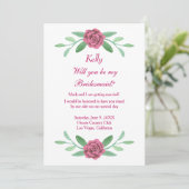 Rosa Blumengrün Foliage Bridesmaid Card Einladung (Stehend Vorderseite)