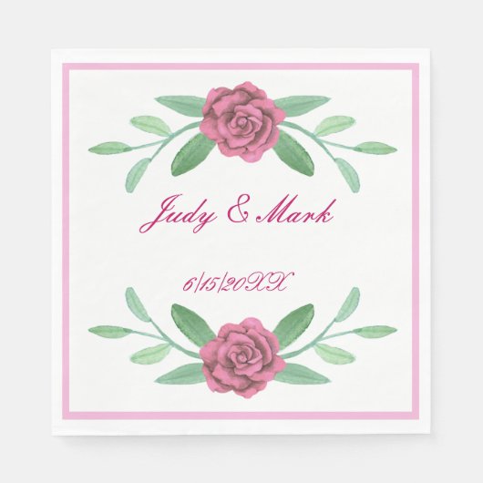 Rosa Blumengrün Foliage Papier Napkins Serviette (Vorderseite)