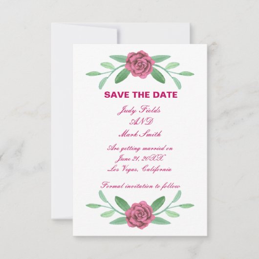 Rosa Blumengrün Foliage Save the Date Karte (Vorderseite)