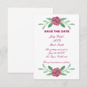 Rosa Blumengrün Foliage Save the Date Karte (Vorne/Hinten)