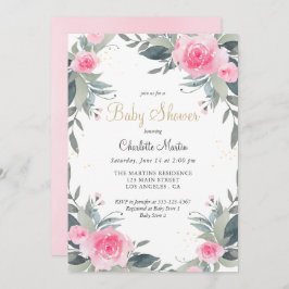 Rosa Blumengrün Girl Babydusche Einladung