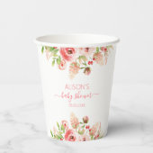 Rosa Blumengrün Girl Babydusche Pappbecher (Rückseite)