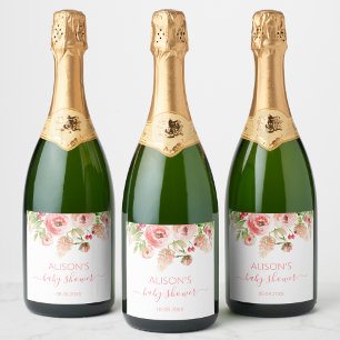 Rosa Blumengrün Girl Babydusche Schaumweinetikett