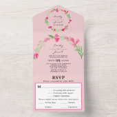 Rosa Blumengrün Hellrosa Chic Hochzeit RSVP All In One Einladung (Innen Boden)