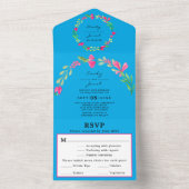 Rosa Blumengrün Himmel Hochzeitsfeier UAWG All In One Einladung (Innen Boden)