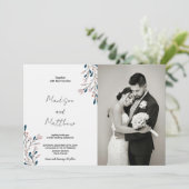 Rosa Blumengrün Hochzeitseinladungen mit Foto Einladung (Stehend Vorderseite)