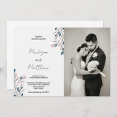 Rosa Blumengrün Hochzeitseinladungen mit Foto Einladung (Vorne/Hinten)