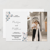 Rosa Blumengrün Hochzeitseinladungen mit Foto Einladung (Vorne/Hinten)