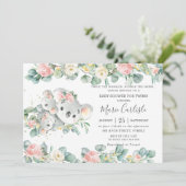 Rosa Blumengrün Koala Baby Dusche Twin Girls Einladung (Stehend Vorderseite)
