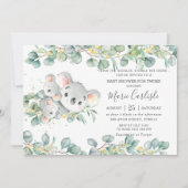 Rosa Blumengrün Koala Babydusche Twins Einladung (Vorderseite)