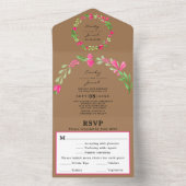 Rosa Blumengrün Licht Braun Chic Hochzeit RSVP All In One Einladung (Innen Boden)