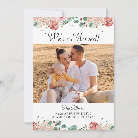 Rosa Blumengrün Party Foto Einladung (Vorderseite)