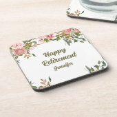 Rosa Blumengrün Rustic Boho Happy Rente Getränkeuntersetzer (Linke Seite)