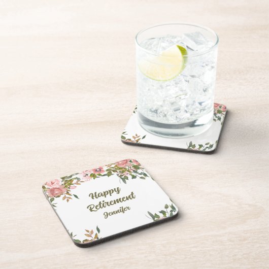 Rosa Blumengrün Rustic Boho Happy Rente Getränkeuntersetzer (Rechte Seite)