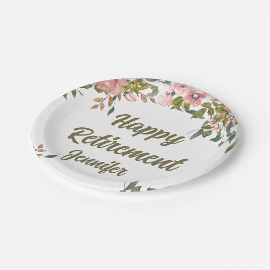 Rosa Blumengrün Rustic Boho Happy Rente Pappteller (Schrägansicht)