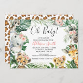 Rosa Blumengrün Safari Tiere Kinderdusche Einladung (Vorne/Hinten)