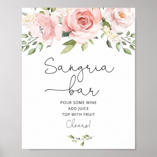 Rosa Blumengrün Sangria Bar Poster (Vorne)