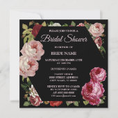 Rosa Blumengrün Schwarzes Brautparty Party Einladung (Vorderseite)