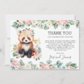 Rosa Blumengrün Sweet Red Panda Baby Dusche Dankeskarte (Vorderseite)