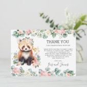 Rosa Blumengrün Sweet Red Panda Baby Dusche Dankeskarte (Stehend Vorderseite)