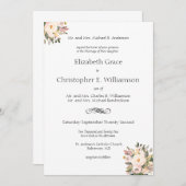 Rosa Blumengrün Traditionelle feierliche Hochzeit Einladung (Vorne/Hinten)