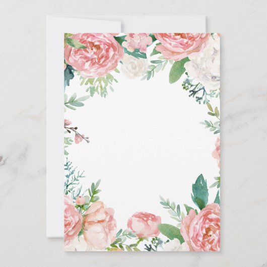 Rosa Blumengrün Wreath Gold Script Sweet 16 Einladung (Rückseite)