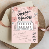 Rosa Blumenhandgezeichnet Toskana Villa Einzigarti Einladung