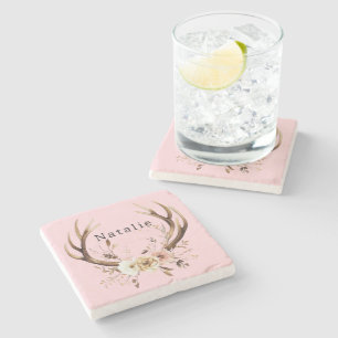 Rosa Blumenhändler Personalisiert Steinuntersetzer