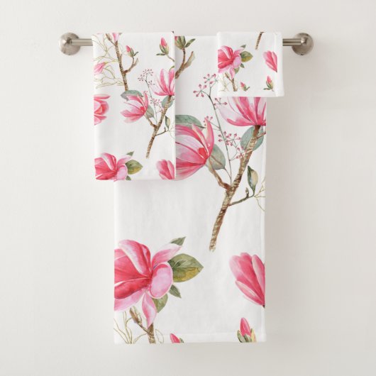 Rosa BlumenhandtuchSet, Hübsche rosa Blume Badhandtuch Set (Insitu)