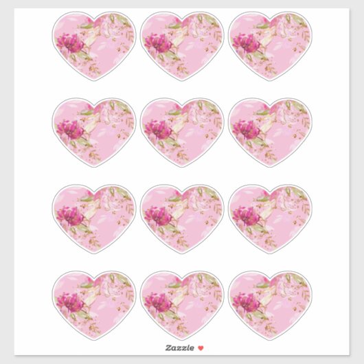 Rosa Blumenherz Aufkleber (Blatt)