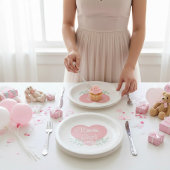 Rosa Blumenherz Es ist eine Mädchen-Babydusche Pappteller