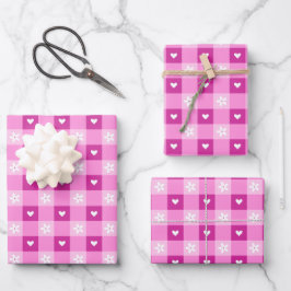 Rosa Blumenherzen Geschenkpapier Set