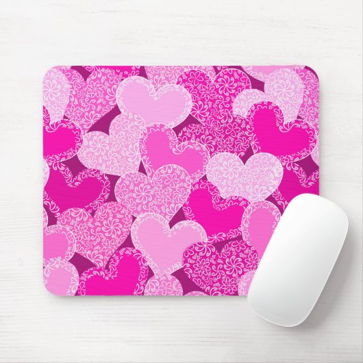 Rosa Blumenherzen Muster Mousepad (Mit Mouse)
