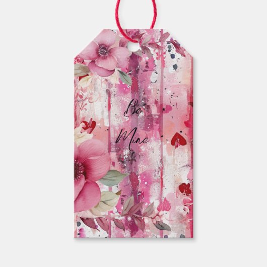 Rosa Blumenherzen Valentine Geschenkanhänger (Vorderseite)