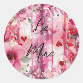 Rosa Blumenherzen Valentine Runder Aufkleber