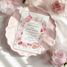 Rosa Blumenhochzeit Einladung