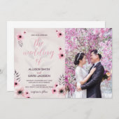 Rosa Blumenhochzeit Einladungen mit Foto (Vorne/Hinten)