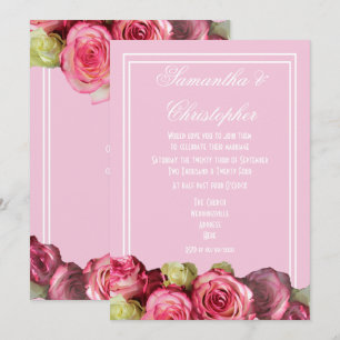 Rosa Blumenhochzeit mit Rand Einladung