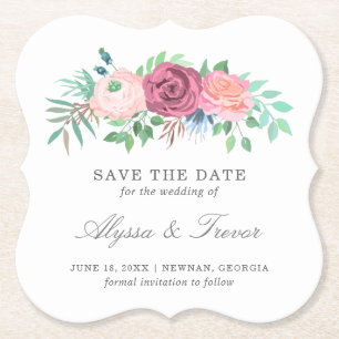 Rosa Blumenhochzeit ohne Foto Save-the-Date-Karte Untersetzer