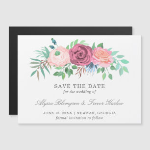 Rosa Blumenhochzeit ohne Foto Save the Date Magneteinladung