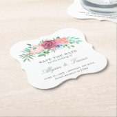 Rosa Blumenhochzeit ohne Foto Save the Date Untersetzer (angewinkelt)