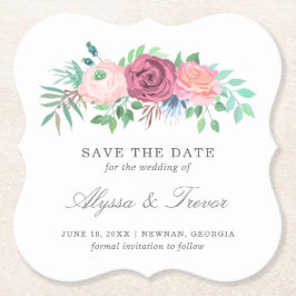 Rosa Blumenhochzeit ohne Foto Save the Date Untersetzer