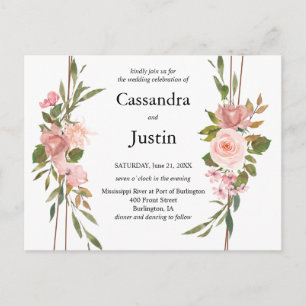 Rosa Blumenhochzeit Postkarte