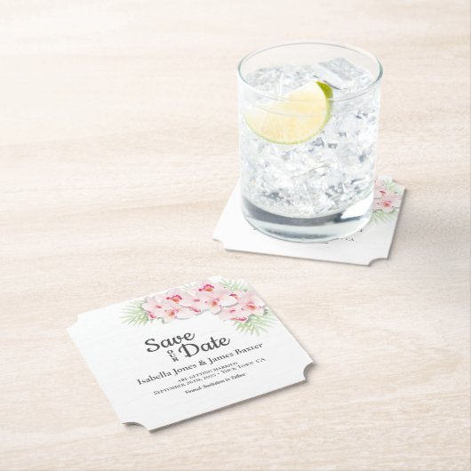 Rosa Blumenhochzeit Rett-the-Date Untersetzer (Vor Ort)