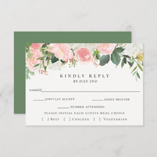 Rosa Blumenhochzeit RSVP mit Wahlkarte (Vorne/Hinten)